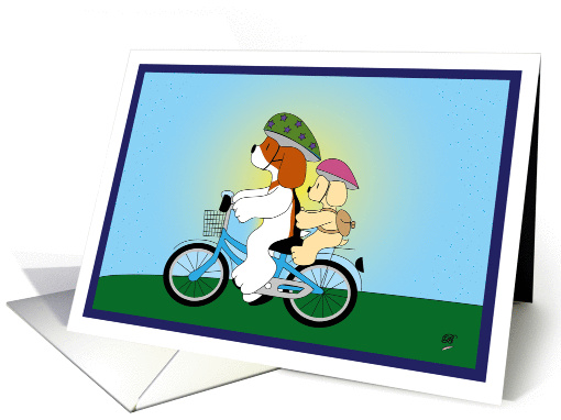 Two dogs riding a bicycle card (1118336)