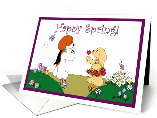 A poodle and a beagle celebrate the beginning of spring card (1118396)