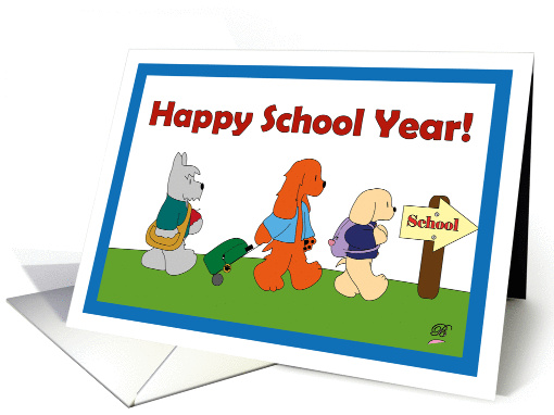 Three dogs walking to school card (1118478)