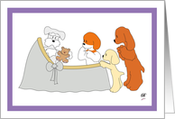 New Baby Four dogs looking at a baby in a cradle card