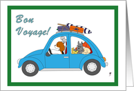 Bon voyage Five dogs in a car going on vacation card