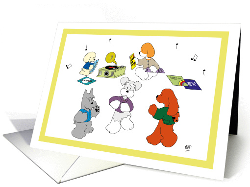 Birthday invitation Five dogs dancing and having fun at a party card