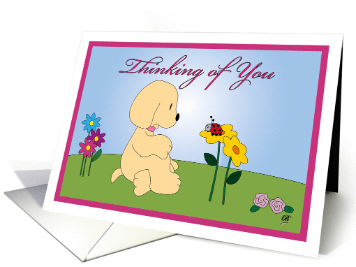 Dog looking at a ladybug and thinking of you card (1150008)