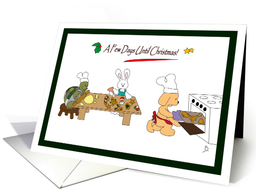 A dog, a tortoise and a rabbit baking Christmas cookies card (1180150)