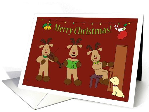 Three reindeers performing a Christmas carol card (1180156)