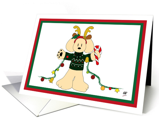 Dog with reindeer horns wishing merry Christmas card (1180580)