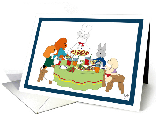 Five dogs having a pizza party card (1323320)