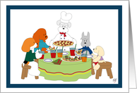 Five dogs having a pizza party card