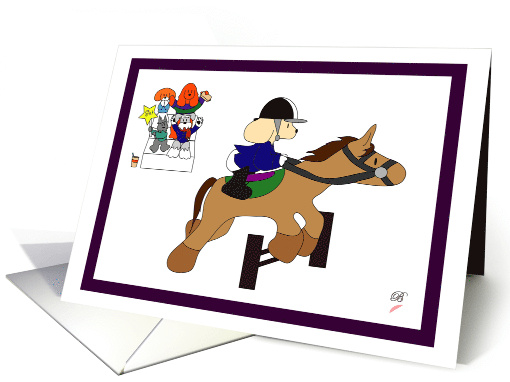 For horse lovers and riders; A Poodle is riding a horse card (1436726)
