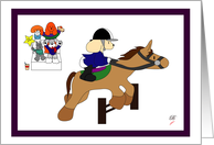 For horse lovers and riders; A Poodle is riding a horse card
