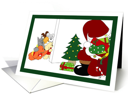 Merry Christmas Five Furry Friends Spying Santa card (1712902)