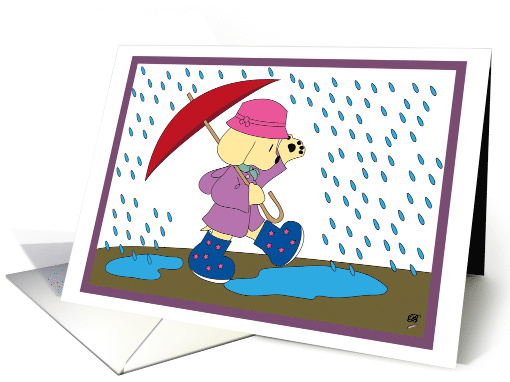 Have a Nice Day and Be Happy Dog Playing in Puddle in the Rain card