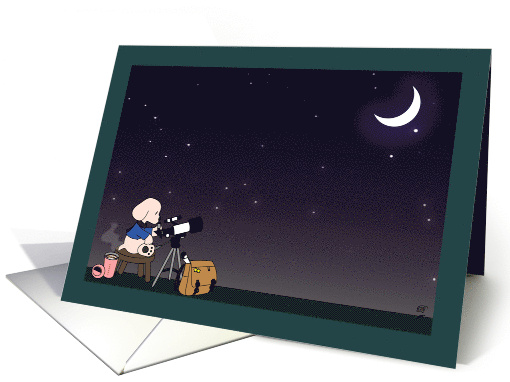 Hello A Dog Stargazing Under a Crescent Moon card (1766248)