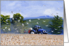 Farm Tractor Seed Drilling Painting Cambrian Mountains Blank Note Card