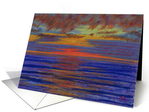 Irish Sea Sunset Painting Llanrhystud Beach Blank Note card (1094168)