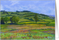 Happy Birthday Poppy Field card - Welsh Pasture Painting card
