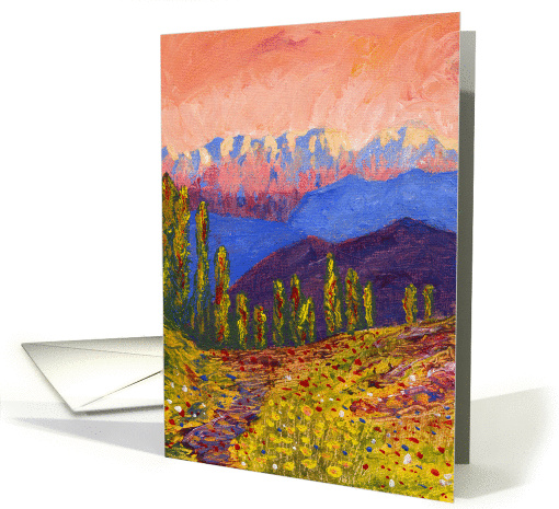 Swiss Alps Multi Colored Impasto Mountain Painting Blank Note card