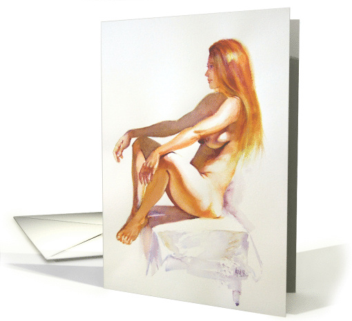 Fine Art Watercolour Nude meditational inspirational card (1087840)