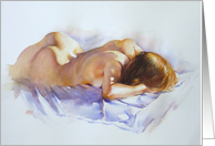 Fine Art Nude Watercolour Reclining Figure Sleeping Nude Words card