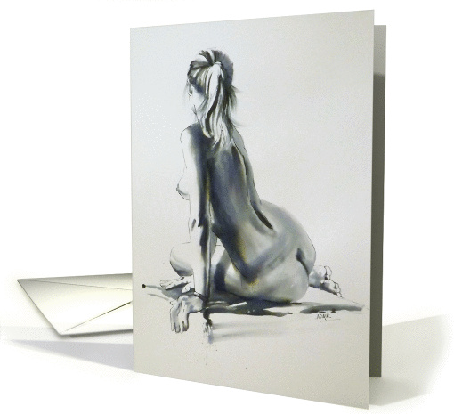 Fine Art Nude in ink & wash back view, blonde ponytail... (1121942)