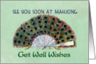 Get Well Wishes Mahjong Peacock Feather Fan card