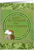 Happy St. Patrick’s Day to Parents-Rainbow,Flowers and Golden Pot card