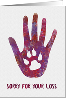 Pet Loss Paw in Hand Imprint card