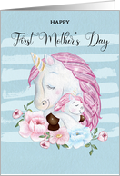Happy First Mother’s Day Unicorn Mother and Baby card