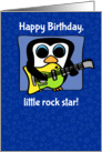 Birthday for Boy - Little Rock Star Penguin on Blue with Stars card