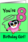 8th Birthday for Girl - Little Gymnast Penguin (Pink and Green) card