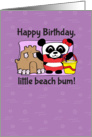 Birthday for Girl - Little Beach Bum Panda on Purple with Sun & Waves card
