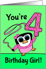 4th Birthday for Girl - Little Gymnast Penguin (Pink and Green) card
