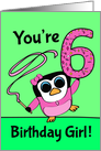 6th Birthday for Girl - Little Gymnast Penguin (Pink and Green) card