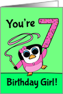 7th Birthday for Girl - Little Gymnast Penguin (Pink and Green) card