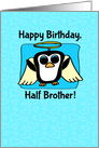 Birthday for Half Brother - Little Angel Penguin on Blue with Hearts card