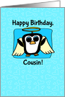 Birthday for Boy Cousin - Little Angel Penguin on Blue with Hearts card