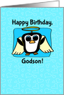 Birthday for Godson - Little Angel Penguin on Blue with Hearts card