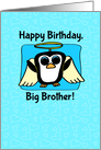 Birthday for Big Brother - Little Angel Penguin on Blue with Hearts card