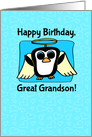 Birthday for Great Grandson - Little Angel Penguin on Blue with Hearts card