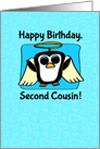 Birthday for Boy Second Cousin - Little Angel Penguin on Blue & Hearts card