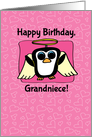 Birthday for Grandniece - Little Angel Penguin on Pink with Hearts card