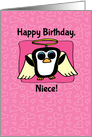 Birthday for Niece - Little Angel Penguin on Pink with Hearts card