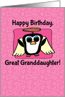 Birthday for Great Granddaughter - Little Angel Penguin (Pink/Hearts) card
