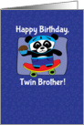 Birthday for Twin Brother- Little Skateboarder Panda Bear (Blue/Stars) card