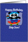 Birthday for Step Son - Little Skateboarder Panda Bear (Blue/Stars) card