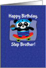 Birthday for Step Brother - Little Skateboarder Panda Bear (Blue) card