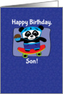 Birthday for Son - Little Skateboarder Panda Bear (Blue/Stars) card