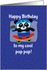 Birthday for Pop Pop - Little Skateboarder Panda Bear (Blue/Stars) card