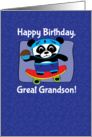 Birthday for Great Grandson - Little Skateboarder Panda Bear (Blue) card