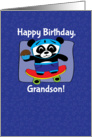 Birthday for Grandson - Little Skateboarder Panda Bear (Blue/Stars) card